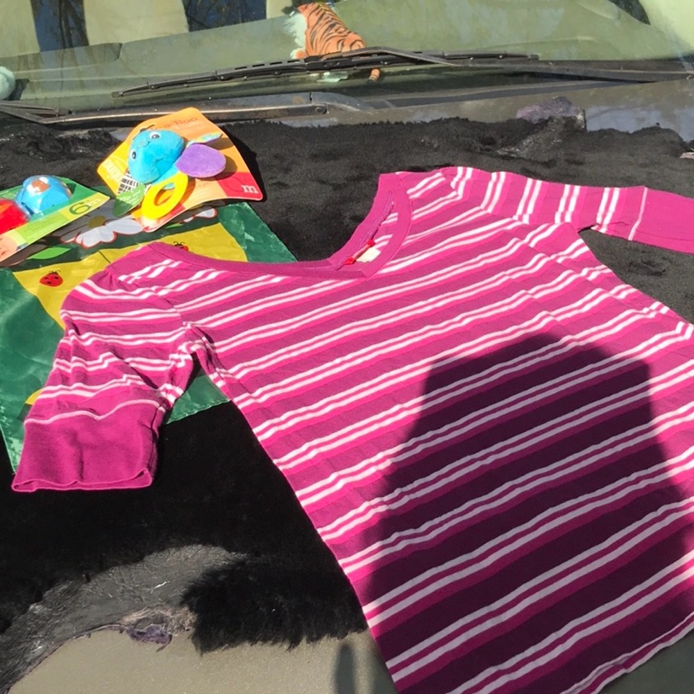 Union Bay Pink Purple White Striped v-Neck & Back Shirt Top 3/4 Sleeves Jrs XL